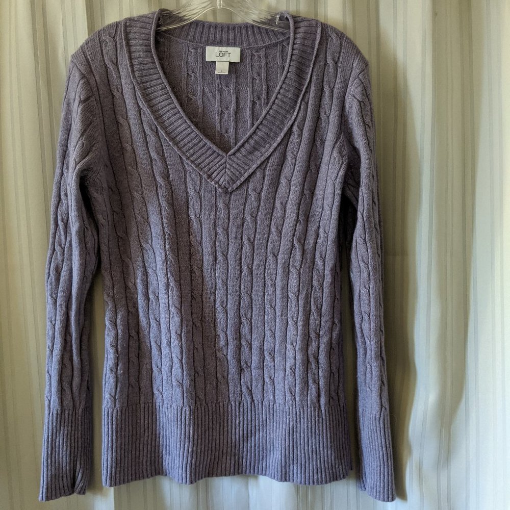 Loft Dusty Purple Long Sleeve V-neck Sweater